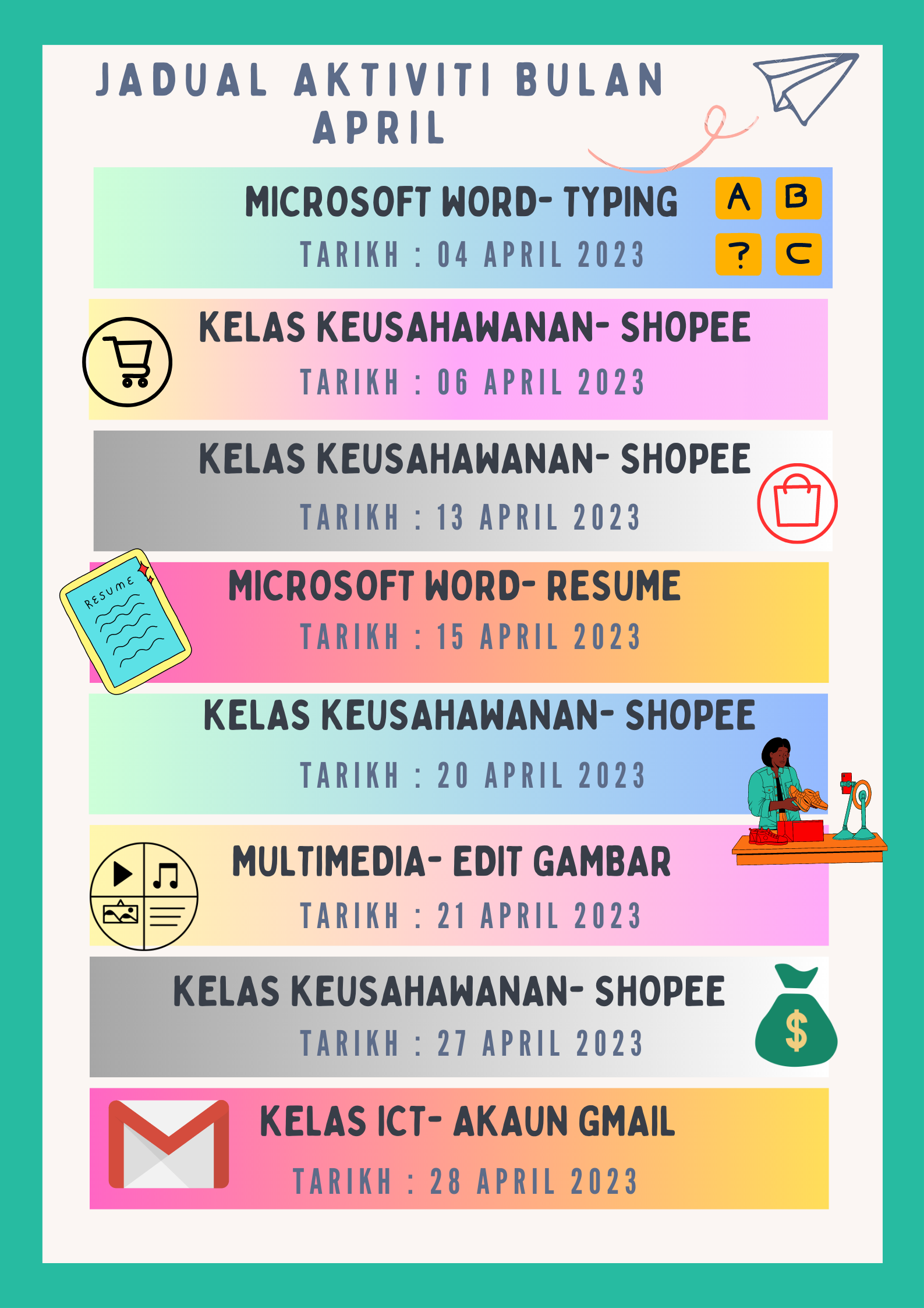 jadual aktiviti bulan APRIL